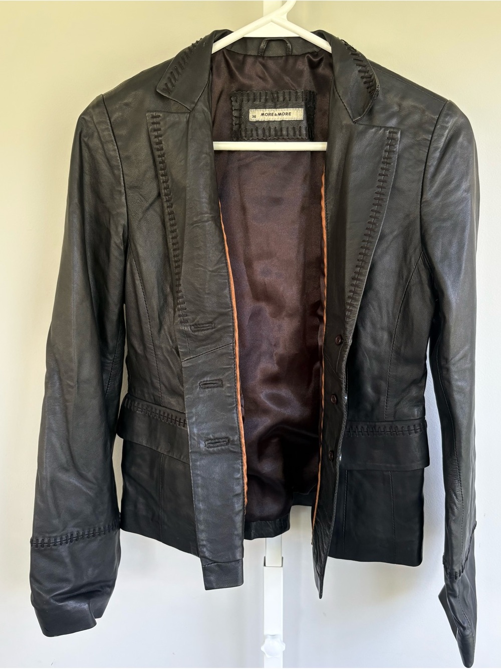 MORE & MORE Genuine Leather Jacket Black 100% Leather D36 Moto Biker